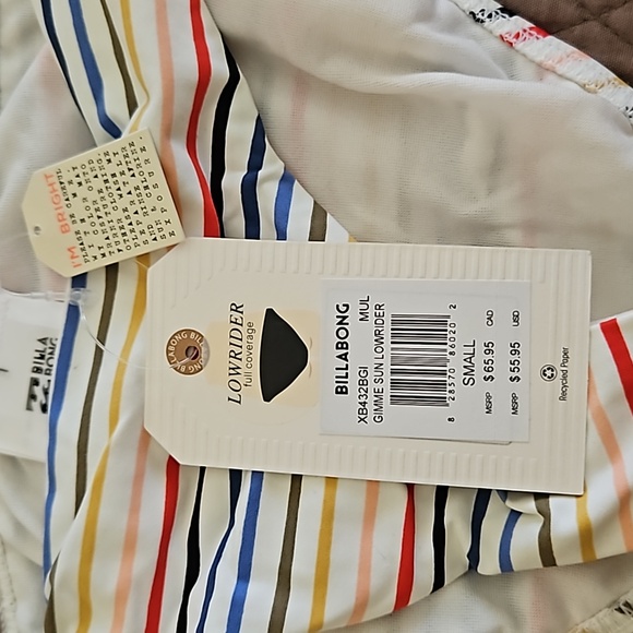 Billabong NWT, Gimme Sun Lowrider Bikini Bottom,Multi Color Stripes,Small - Picture 5 of 8
